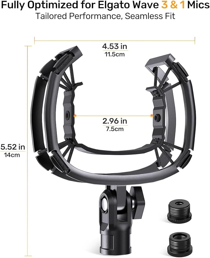 Wave Microphone Shock Mount - Custom Built for Elgato Wave 1/3, Aluminum Frame & Reinforced Suspension for Max Vibration Isolation, Shock Mounts Holder Clip Ideal for Youtubers, Podcasters and Gamers