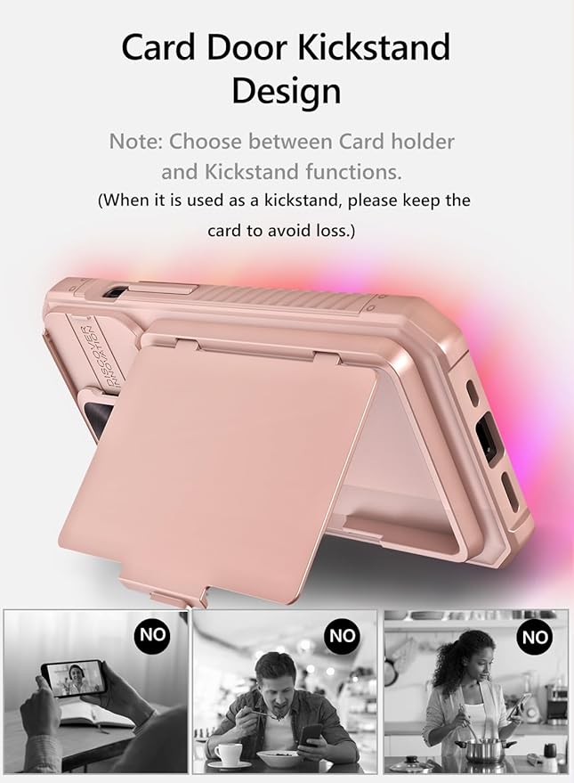 Vihibii for iPhone 15 Pro Case Wallet with Slide Camera Cover, Built-in Card Holder (4 Cards) & Kickstand, Heavy Duty Shockproof Rugged Phone Protective Case for iPhone 15 Pro 5G 6.1" 2023, Rose Gold