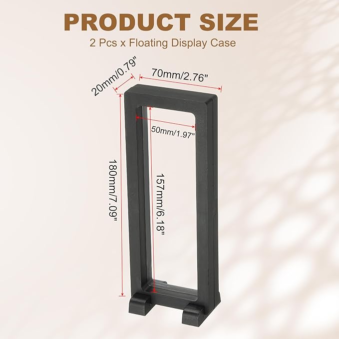 PATIKIL 2Pcs Floating Display Case, 7.1x0.2 Inch Necklace Display Case Stand Holder Frames Transparent Large Storage Box Long 3D for Necklace Bracelets Pendants Jewelry, Black