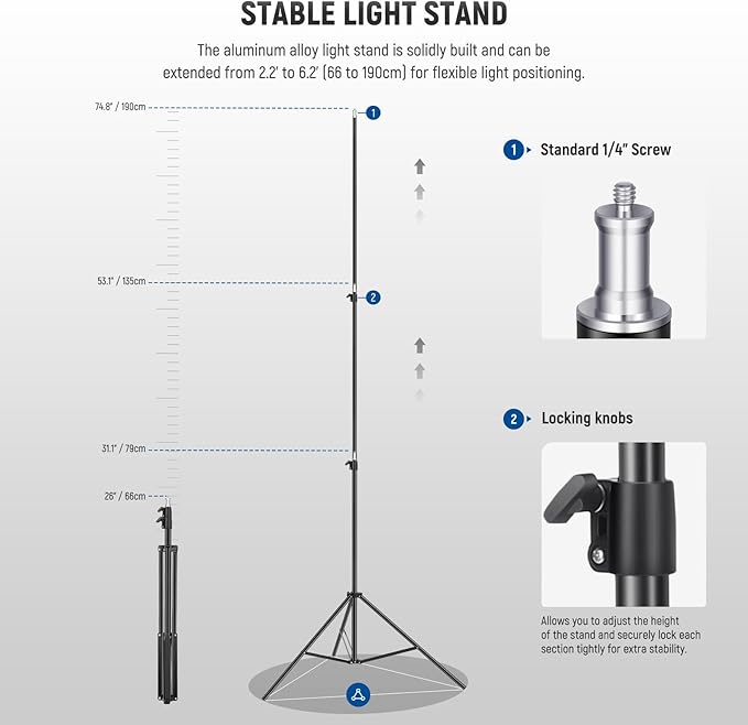 NEEWER 2 Pack Bi Color 660 LED Video Light Kit with Two 79" Tripod Stand, 3200K-5600K CRI 96+ Dimmable Panel Lighting with U Bracket and Barndoor for Studio Photography Recording Streaming, Black