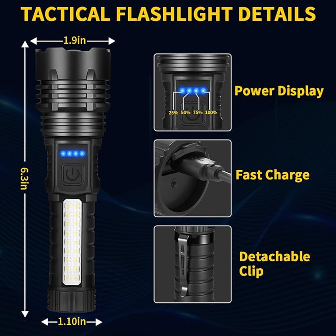 Rechargeable Flashlights High Lumens, 7Mode Flashlights Rechargeable, Super Bright Flashlight Camping, Adjustable Tactical Flash Light High Powered, LED Flashlight for Home Emergency 4Pack