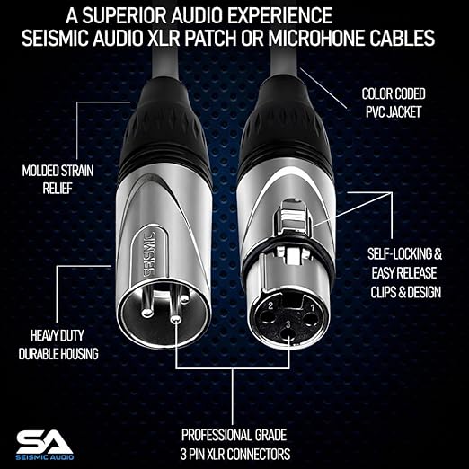Seismic Audio SAXLX-2-6 Pack of 2 Feet Multiple Color XLR Male to XLR Female Patch Cables, Balanced Cords