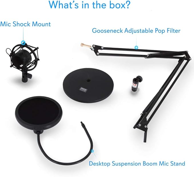 Pyle Dual Suspension Springs and Metal Extension Support Arms, Maximum Mic Arm Extension Distance: 3.1’ ft, Maximum Mic Arm Extension Dst: 3.1’ ft.- Pyle PMKSH24, Black