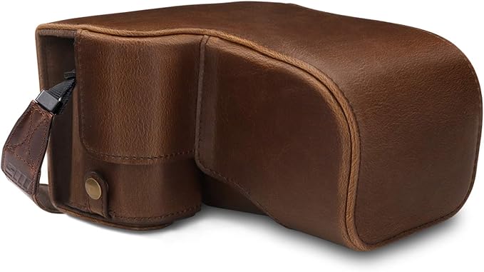MegaGear MG1661 Ever Ready Leather Camera Case Compatible with Sony Alpha A6400 (18-135mm) - Brown