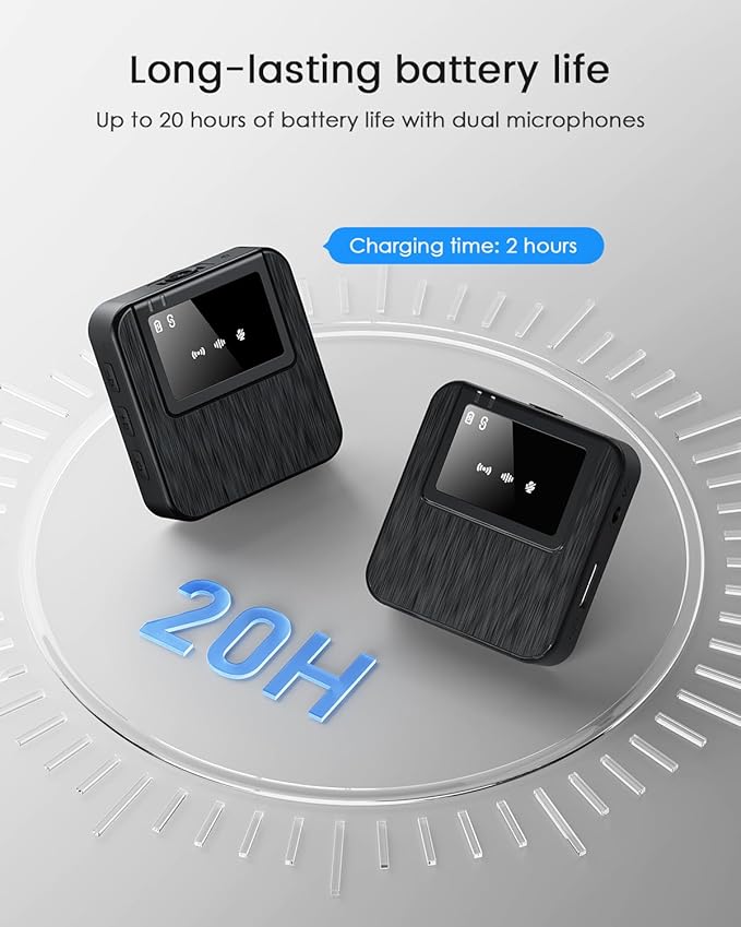 3-in-1 Compact Wireless Microphone for iPhone, Android, Camera: 20H Battery, 328FT Range, Mini Microphone for Video Recording, Noise Canceling for Content Creators(Frosted Black)