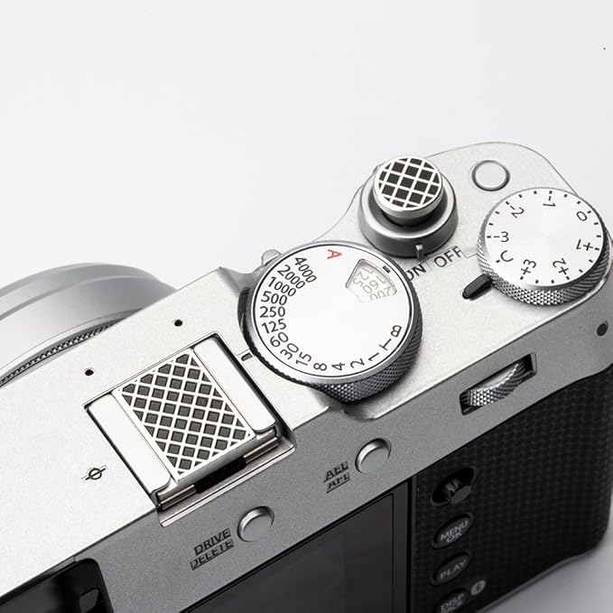 Grid Pattern Camera hot Shoe Cover Shutter Decorative Button for FUJIFILM X100VI X100V X-T4 X-T3 X-E4 X-T50 X-T30II hot Shoe Cover Shutter Decorative Set (Aluminum Alloy-Set)