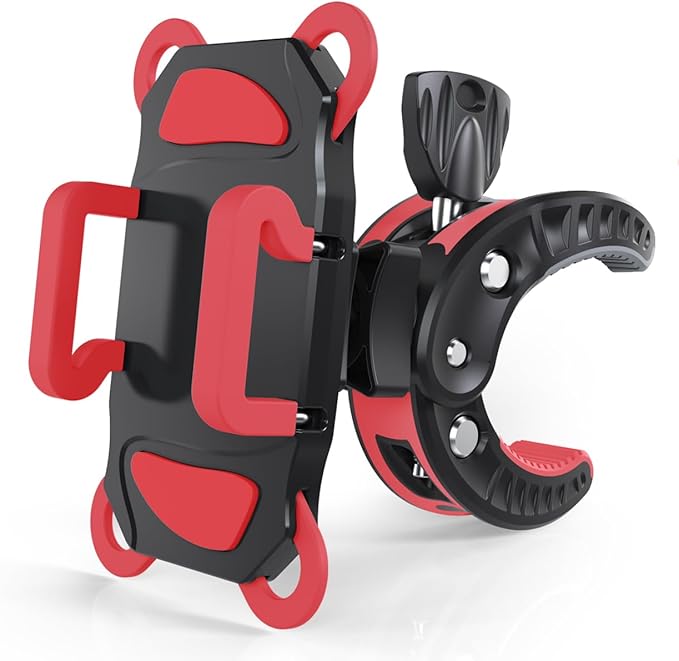 Crescendo CR-30 SlimClip Mic Stand Phone Holder, iPhone Clamp Mount, Pole Phone Mount, Microphone, Music or Drum Stand, Mic/Phone Clip - for iPhone, Samsung Galaxy, Pixel, Any Smartphone (Red)