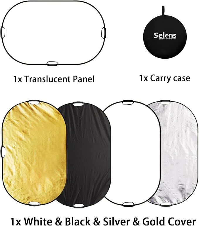 Selens 5-in-1 Oval Reflector with Handle for Photography Photo Studio Lighting & Outdoor Lighting (59 x 39 Inch)