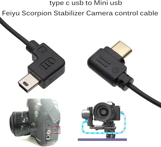 DYTDIEYINGTU (Type c to mini USB) Feiyu Technology Stabilizer for Canon Camera Control Data Cable EOS 80d,60d,650d,800d,77d,5d2,5d3,6d,6d2 to feiyu scorp/c/mini/mini-p,scorp 2 (FY-Mini)