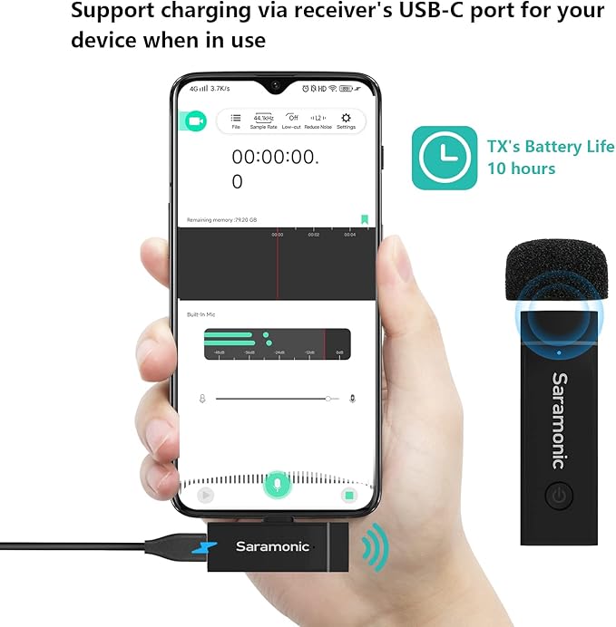 Saramonic Wireless Lavalier Microphone for Android USB-C Phone Plug Play Type-C Mic for iPhone 15 Noise Cancellation Compact Cordless Clip on Mic for Video Recording Live Streaming Podcasting