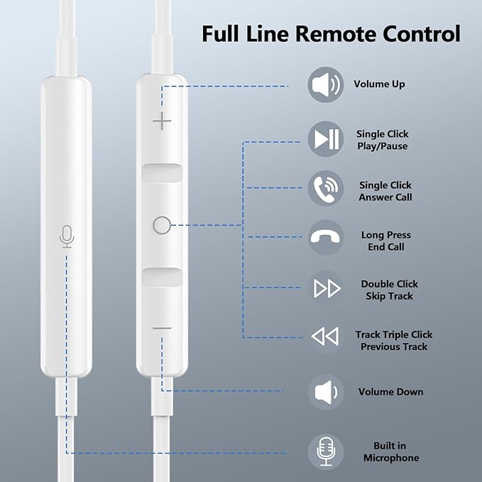 iMangoo for Apple/Android Wired Headphones USB C Earbuds HiFi Sound Earphones with DAC Chip with Microphone for iPhone 17 Air 16 15 Pro Max, Type C Ear Buds USBC Headset for Samsung S26 S25 S24 White