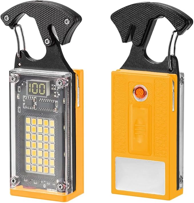 BY-J COB Keychain Work Light, Keychain Light Flashlight, Multi-Function Mini Work Light, 1000 Lumens Rechargeable, 8 Lighting Modes, Fire Starter, Seat Belt Cutter, Screwdriver, Yellow