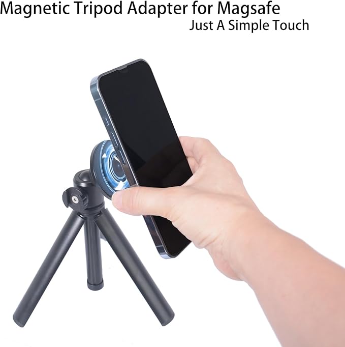Magnetic Phone Tripod Mount Adapter for Magsafe, with 1/4” Screw and Magnetic Ring Compatible with iPhone 17/16/15/14/13...Samsung, Almost All Cellphones Live, Broadcast Tripod..