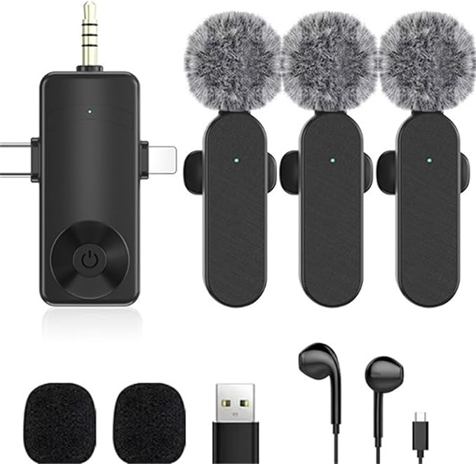 3 in 1/Four in one Wireless Lavalier Microphone for iPhone,iPad,Android,Camera,Computer,mini Noise Reduction Recording Mic Ultra-Low Delay,for Vlog/TikTok/YouTube Live Stream (3 Mic)