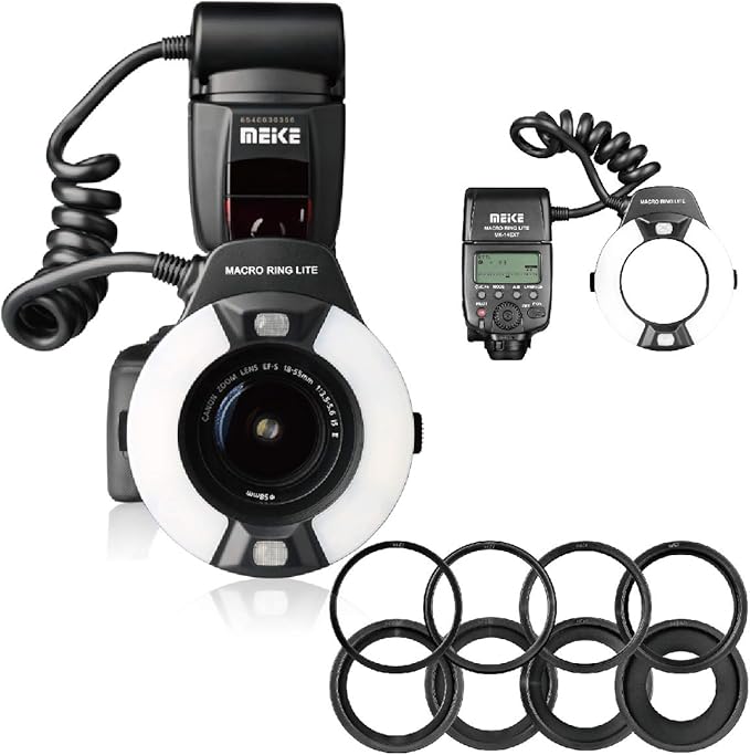 Meike MK-14EXT-C E-TTL Macro LED Ring Flash with LED AF Assist Lamp for EOS 4000D 70D 77D 80D Rebel T7i T6i T6s T6 T5i T5 T4i T3i SL2 and Other EOS Digital DSLR Camera with Standard Hot Shoe Stand