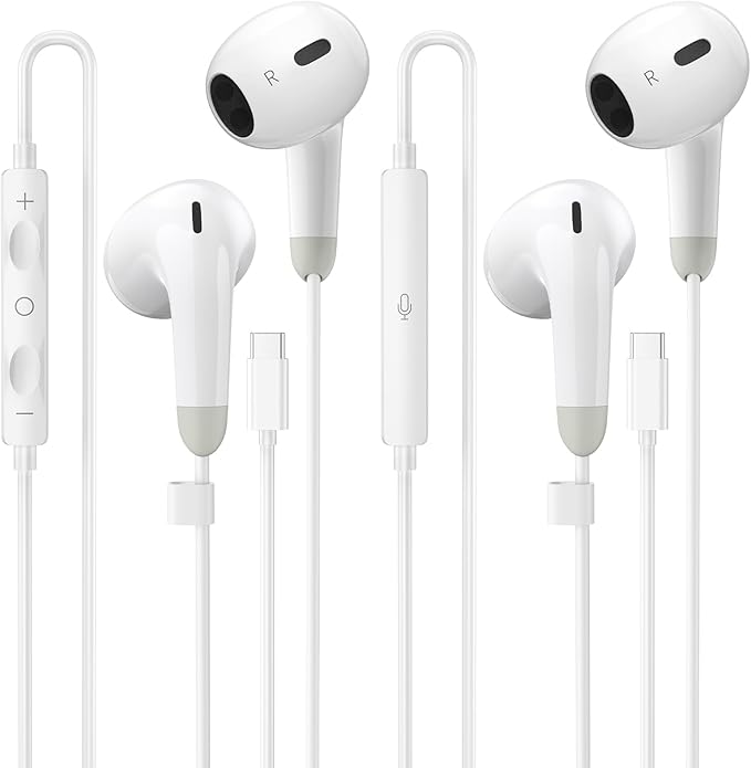 USB C Headphones for iPhone 17 16 15 Pro Max, 2 Pack Wired Earbuds USB C Wired Headphones with Microphone & Remote, Noise Isolating Earphones for iPad Pro/iPad Air, Galaxy S25 S24 S23 Ultra