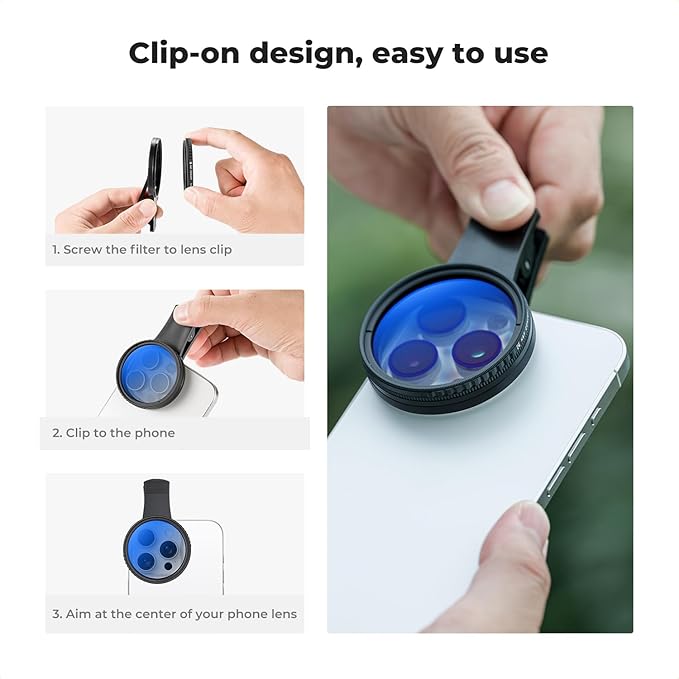 K&F CONCEPT 52mm Clip-on CPL Phone Camera Lens Filter Kit, Circular Polarizer Polarizing Filter Compatible with iPhone 17 16 15 14 13 12 11