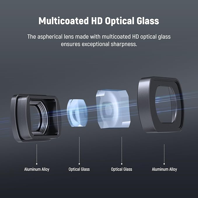 NEEWER 0.72X FOV 112° Wide Angle Lens Compatible with DJI Osmo Pocket 3 Creator Combo Accessories, Multi-Layer Magnetic Action Cam Aspheric Lens with Metal Frame, 1 Screen Protector, LS-70