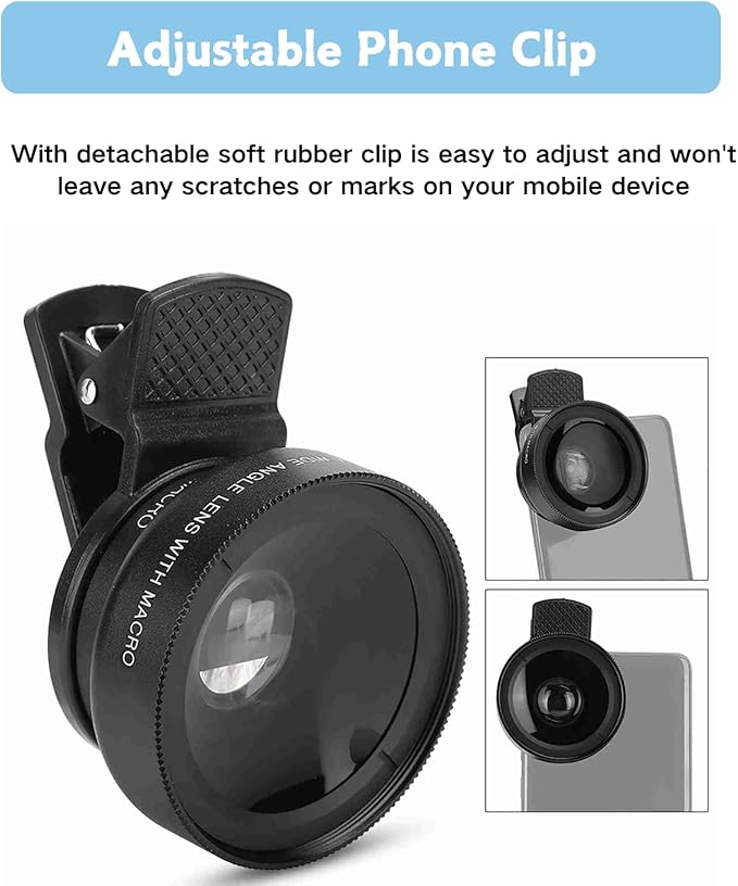 Yosoo Phone Camera Macro Lens, 2 in 1 Lens Set, 0.45X Wide Angle & 12.5X Macro, Clip-on for Most Smartphones