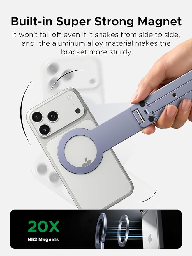 UGREEN for Magsafe Tripod 360° Rotating Adjustable Magnetic Phone Stand for 1/4'' Screw Port Compatibility with iPhone 17 16 15 14 13 12 Pro Max Air, Cell Phone StandTravel Essentials Accessories