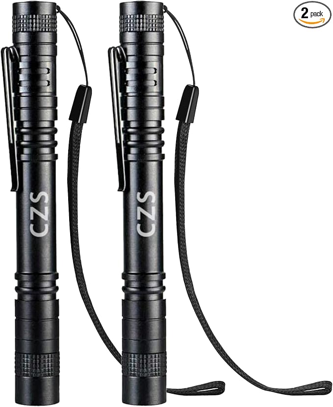 CZS Flashlight, 2 Pack Pen Light, Small Flashlights High Lumens, Battery-Powered LED Flashlight by 2AAA Battery, Waterproof Pocket Flashlights for Work, Emergency (Battery Not Included)