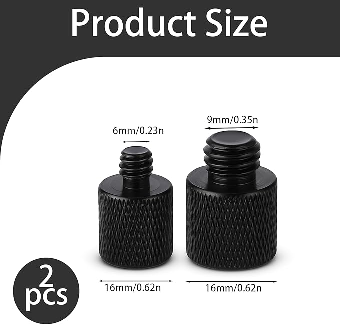 2pcs Mic Stand Adapter 5/8 to 3/8 and 5/8 to 1/4 Mic Thread Screw Adapter 1/4 Male to 5/8 Female and 3/8 Male to 5/8 Female-Screw Adapter for Microphone Mounts and Stands Mic Boom Arm (Black)