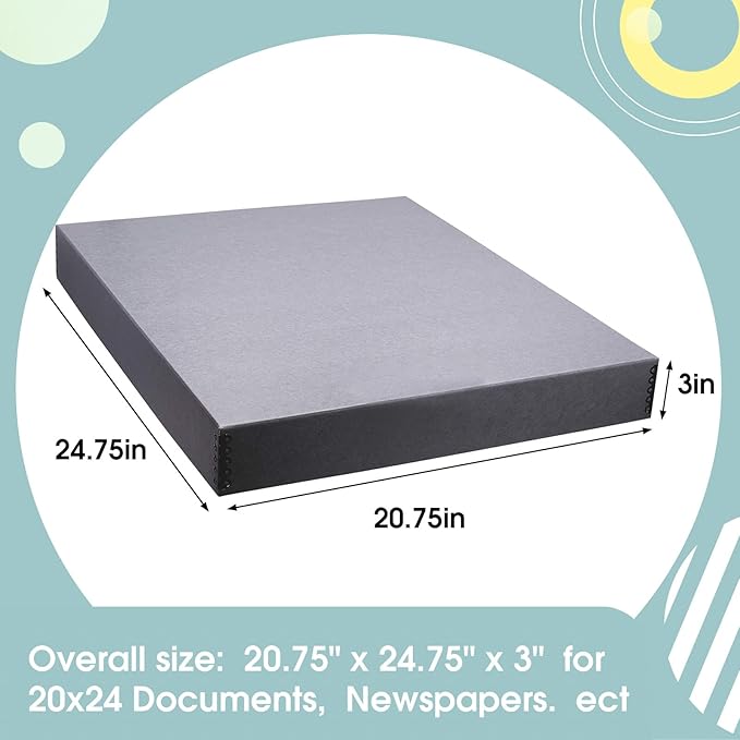 Golden State Art, Archival Storage Box, Acid-Free Drop Front Museum Box with Metal Edge for Storing Artwork Photos Documents Prints Arts And Crafts (Gray-20.75x24.75x3 Inches)