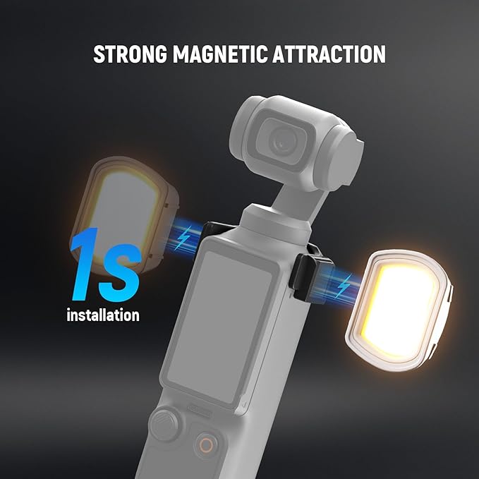 NEEWER Basics Magnetic Auxiliary Light Compatible with DJI OSMO Pocket 3 Gimbal Camera, 1.3W USB C Rechargeable Plastic Side Mounted LED Fill Light Attachment for Selfie Vlog Video Recording, M21 Gray