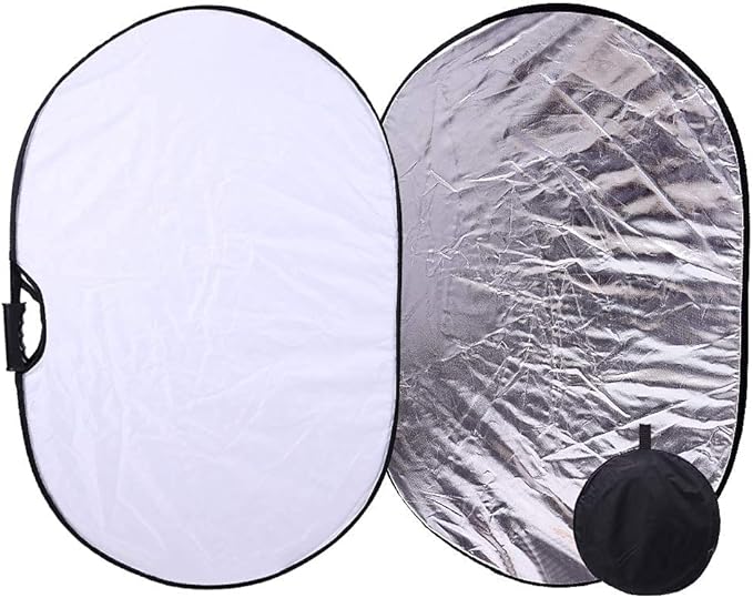 Portable Photography Silver and White Reflector Collapsible 2-in-1 Oval Reflector 23"x35" / 60x90cm Multi-Disc Light Reflector with Handle for Photo Studio Lighting & Outdoor Lighting