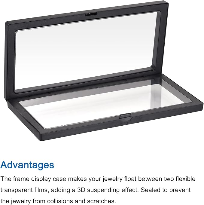 MECCANIXITY Floating Frame Display Holder Stand 3D Jewelry Display Box with Base 11.81 x 4.33 x 0.79 inch Black Pack of 2