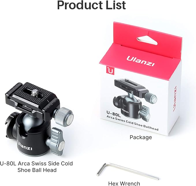 ULANZI U-80L Metal Ball Head Camera Mount Arca Swiss 360 Rotating with Quick Release Plate & Cold Shoe, 22lbs/10kg Load for 1/4" Tripod, Monopod, DSLR