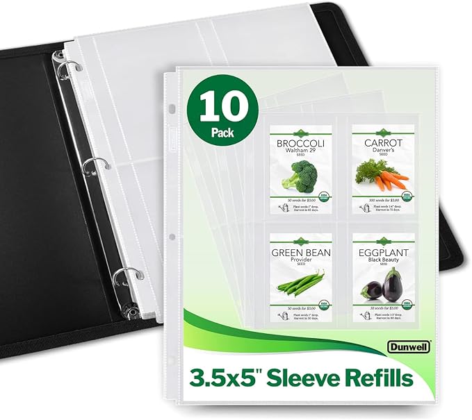 Dunwell Photo Sleeves for 3-Ring Binder, (3.5x5, 10 Pack) for 80 Pictures, Each Photo Page Holds 8 Pictures or 4 Seed Packets, Acid-Free Poly Plastic 3.5 x 5 Album Refill Pages