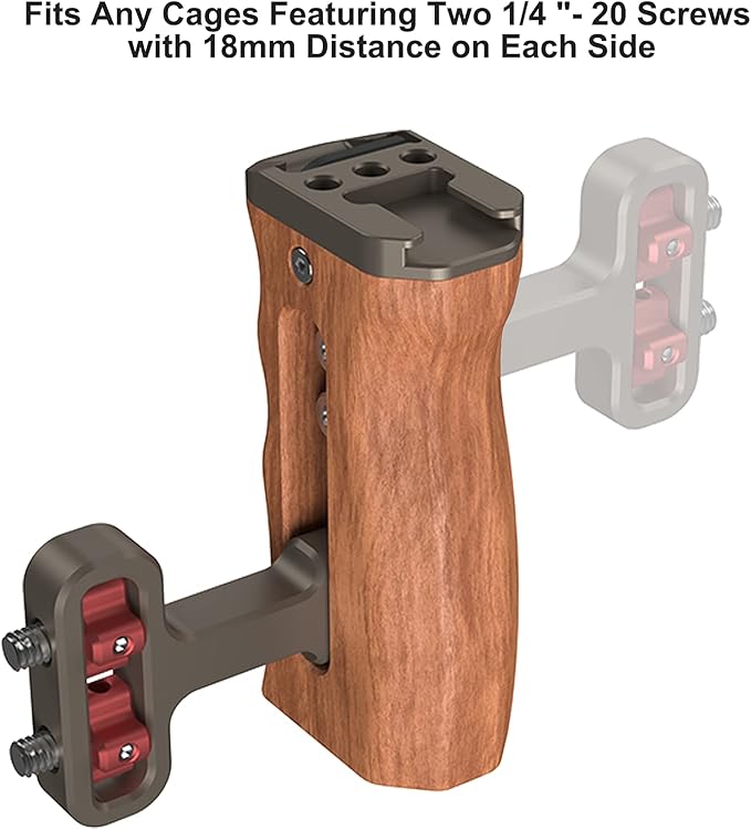 Poyinco Wooden Mini Handle Side Handgrip with 1/4"-20 Screws for Digital Camera DSLR Camera Cage with Cold Shoe Mount Built-in Wrench can Up and Down Adjustable - Bronze