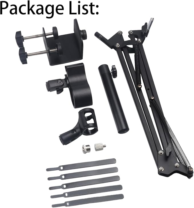 Microphone Stand Mic Boom Arm for Blue Yeti HyperX QuadCast SoloCast Yeti Nano Snowball SM7B Q2U Fifine K669B and Other Mics, Overhead Mic Stand Desk Boom Arm with 5/8" 1/4" Adapter