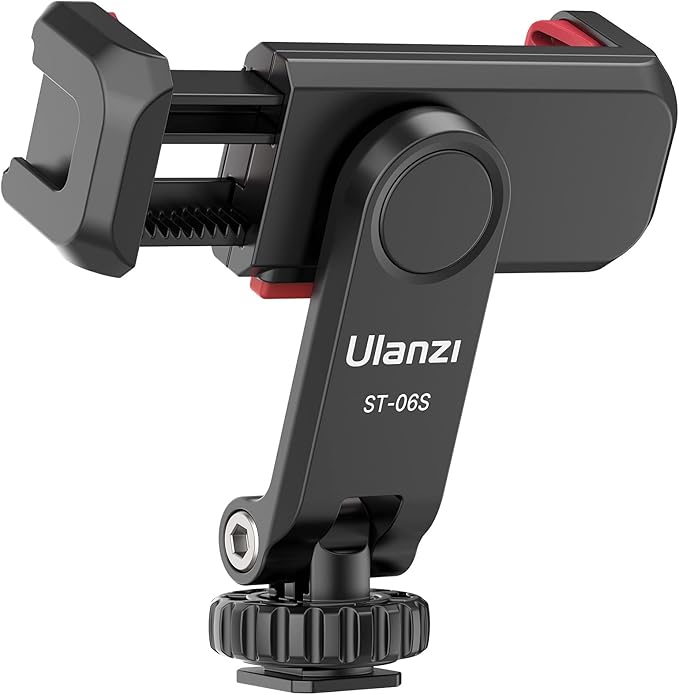 ULANZI ST-06S Phone Tripod Mount, Universal Smartphone Mount Adapter with 2 Cold Shoe, 360° Rotates Adjustable Cell Phone Clip Clamp Holder, Compatible with iPhone 17/16/15, Samsung Galaxy Cell Phones