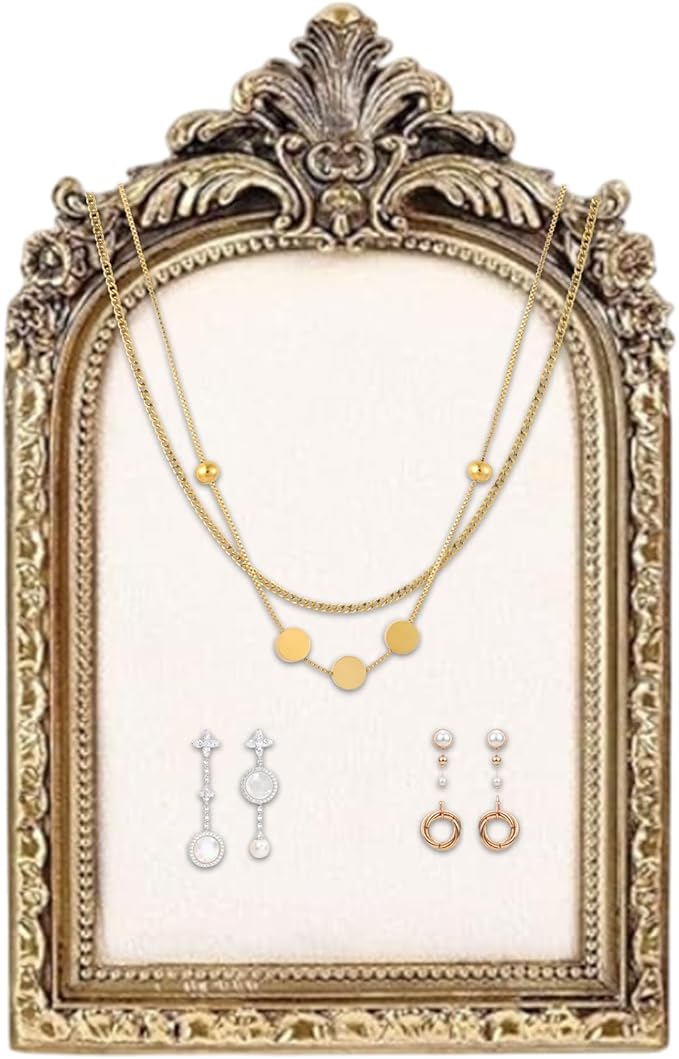 Vintage Jewelry Display Frame - Resin Vintage Photo Frame, Shabby Chic Jewelry Stand | Velvet Backing Handmade Necklace Organizer, Antique Style Earring Holder For Women Girls Bedroom Dresser Table