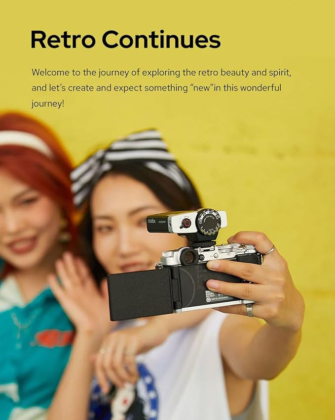 Godox Lux Junior Retro Camera Flash with Diffuser, Speedlite GN12 6000K±200K CCT, Automatic and Manual Modes 1/1-1/64 Flash Power, 28mm Focal Length for Canon Nikon Sony Fuji Olympus Hot Shoe Cameras