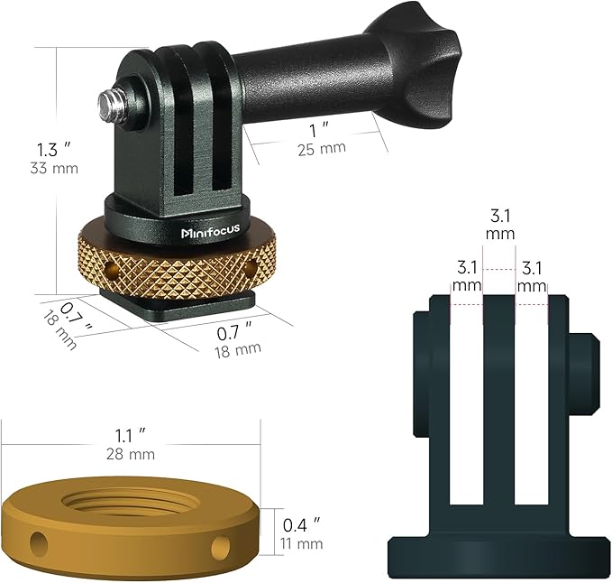MINIFOCUS Hot Shoe to GoPro Mount Adapter, Camera Cold Shoe Mount Adapter with Aluminum CNC Thumb Screw for GoPro Hero 13/12/11/10/9/8/7/6/5/4, DJI Osmo Action, Campark and Other Action Cameras