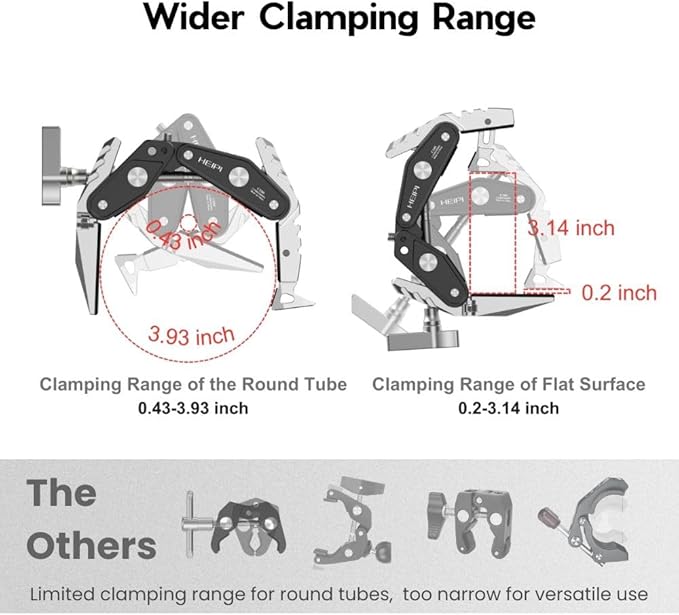 HEIPI Super Clamp Phone Camera Mount Holder 2-in-1 Clamp & Stand Design with 1/4"-20 & 3/8"-16 Screw Mount Adapter Holder Max Clamping 3.93 inch for Tripod Accessories, Phone, Action, DSLR Camera