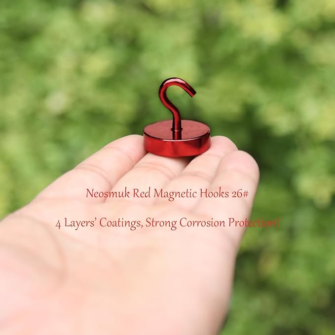 Neosmuk Magnetic Hooks, Cruise Ship Essentials, 80lb+ Heavy Duty Magnetic Hooks for Cruise Cabins, Refrigerator, Grill, Hanging, and Travel | Extra Strong Must-Haves Magnet Hook,Red, 5 Pack