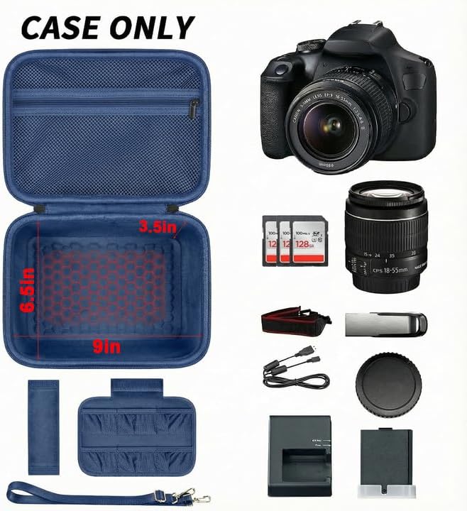 Comecase Hard Camera Case for Canon EOS Rebel T7 R50 R100 R10 R5 R6 R8 Mark II, DSLR Mirrorless Camera Bag with 6 Slots &Adjustable Divider for Lens and Accessories, Travel Storage, Dark Blue
