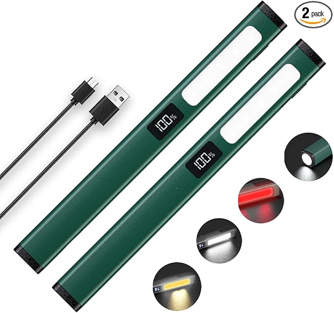 Rechargeable Pen Light Small Flashlight with COB Work Light, Portable LED Pocket Flashlight Bright Flashlights for Home, Car, Emergencies, with Type-C Charge, 6 Modes, LCD Display (Green 2Pack)