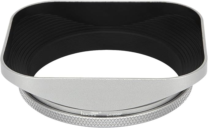 Haoge LH-W58P 58mm Square Metal Screw-in Lens Hood Hollow Out Designed with Cap for Leica Rangefinder Camera with 58mm E58 Filter Thread Lens Silver