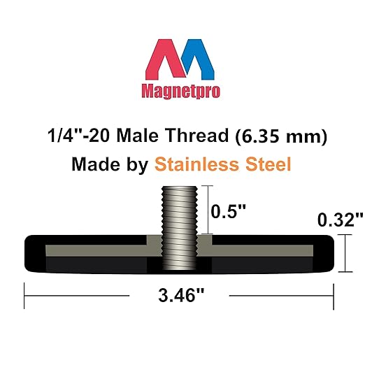 Magnetpro 2 Pieces Strong Rubber Coated Mounting Magnets Anti-Scratch & Anti Corrosion, Over 120 LB Adhesive Power, with 1/4"-20 Stainless Steel Male Thread and Nut for PTZ, Camera