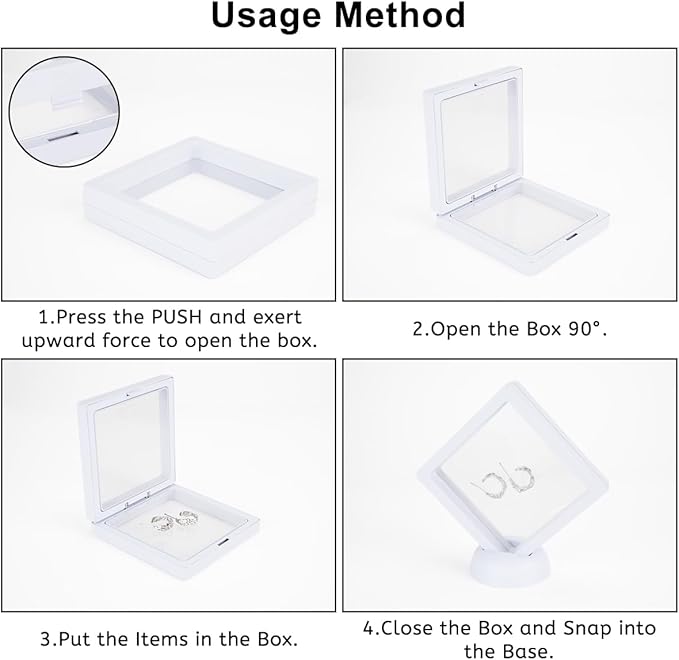 12PCS 3D Floating Frame Case with Stands, Challenge Coin Display Stand Holder, Gift Packing Frame Showcase for Earrings, Jewelry, Medallions, Specimens, 3.54x3.54 Inch (White)