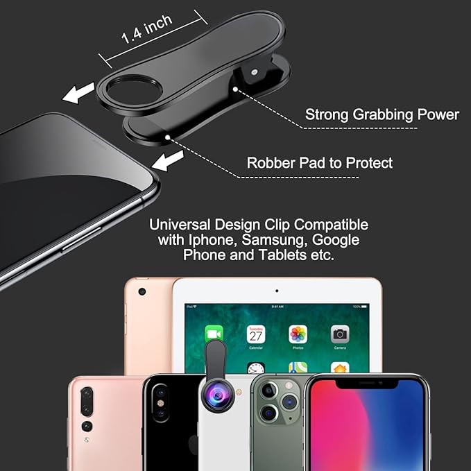 KEYWING Fisheye Lens 198° Fish Eye Phone Camera Lens Kit for iPhone Fish Bowl Camera Lens Attachments for iPhone Samsung Smartphone Black
