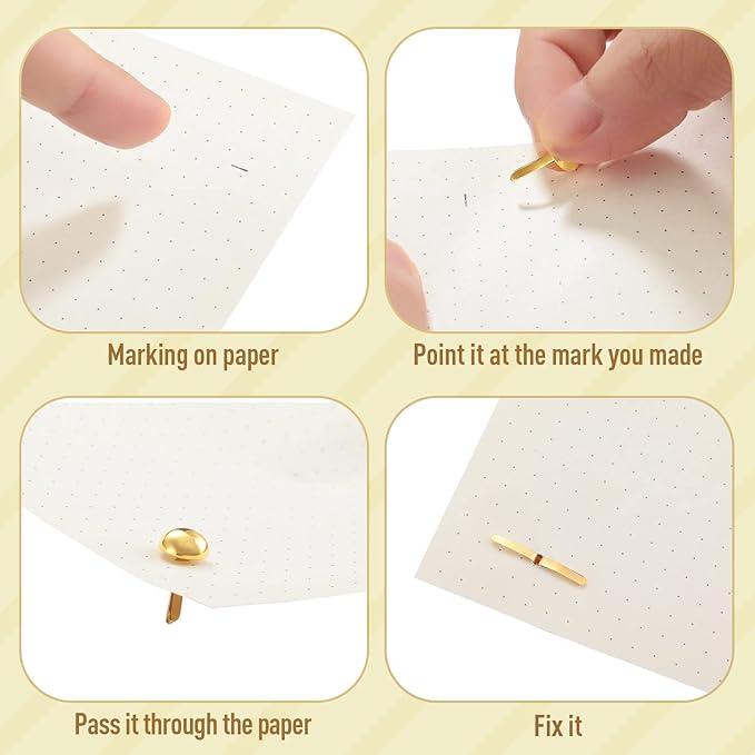 Hotop 500 Pcs Brads for Paper Crafts Metal Round Brass Paper Fasteners for Craft Art Crafting School DIY Supplies(0.3 x 0.6, 0.24 x 0.47, 0.2 x 0.3 Inch,Golden)