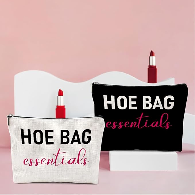 2 PCS Funny Gifts for Women Makeup Bag, Birthday Fun Hostess Gift for Women Girls Friends Cosmetic Bags Gag Gifts Girls Weekend Overnight Makeup Funny Travel Pouch, Black White