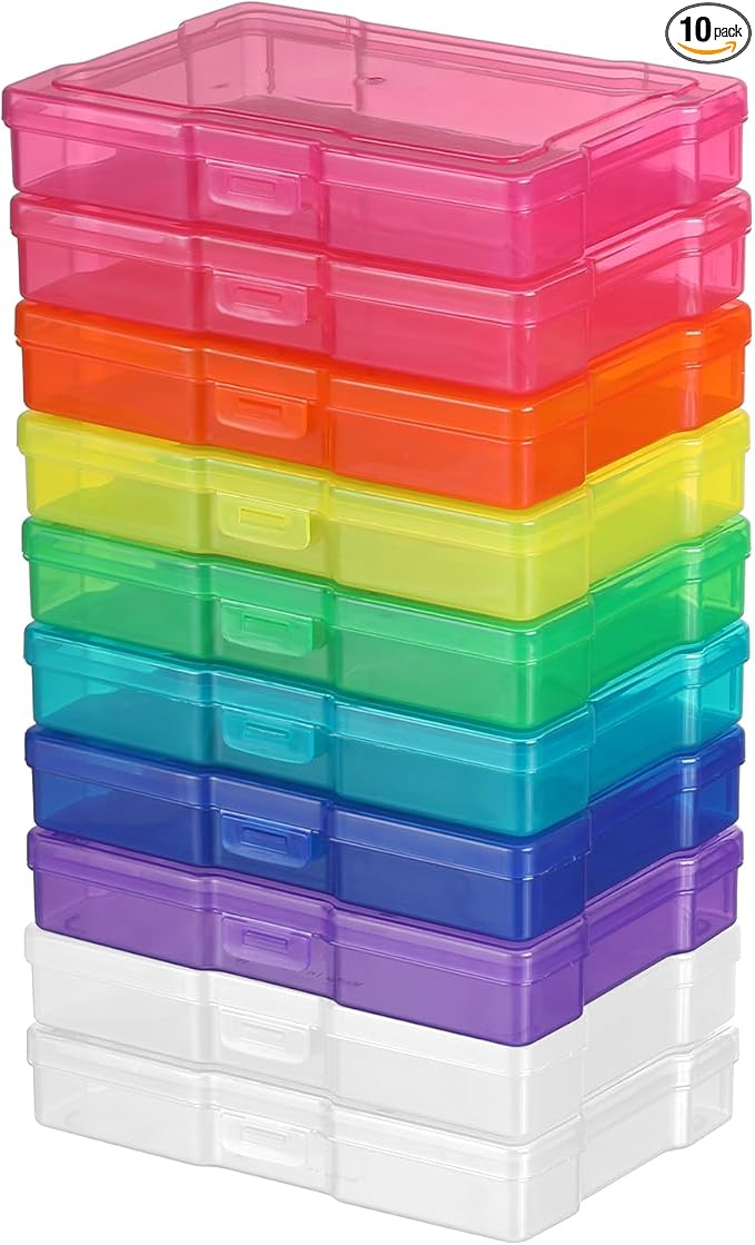 novelinks Transparent 4" x 6" Photo Storage Boxes - Photo Organizer Cases Photo Keeper Picture Storage Containers Box for Photos - 10 PACK (Multi-colored)