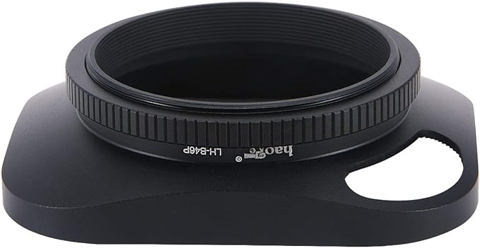 Haoge LH-B46P 46mm Square Metal Screw-in Lens Hood Hollow Out Designed with Cap for Leica Rangefinder Camera with 46mm E46 Filter Thread Lens Black